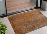 Homeroots 3' X 5' Orange Striped Washable Non Skid Indoor Outdoor Area Rug Paprika Polyester 562608