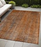 Homeroots 5' X 8' Orange Striped Washable Non Skid Indoor Outdoor Area Rug Paprika Polyester 562609