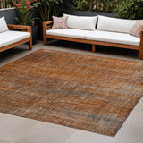 Homeroots 10' X 14' Orange Striped Washable Non Skid Indoor Outdoor Area Rug Paprika Polyester 562613