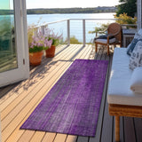 Homeroots 8' Runner Purple Striped Washable Non Skid Indoor Outdoor Runner Rug Purple Polyester 562615