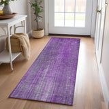 Homeroots 8' Runner Purple Striped Washable Non Skid Indoor Outdoor Runner Rug Purple Polyester 562615