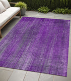 Homeroots 5' X 8' Purple Striped Washable Non Skid Indoor Outdoor Area Rug Purple Polyester 562618