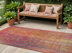 Homeroots 5' Blue Striped Washable Non-skid Area Rug - Perfect For Indoor & Outdoor Spaces, Stain Resistant Style Red Polyester 562624