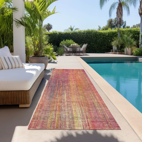 Homeroots 5' Blue Striped Washable Non-skid Area Rug - Perfect For Indoor & Outdoor Spaces, Stain Resistant Style Red Polyester 562624