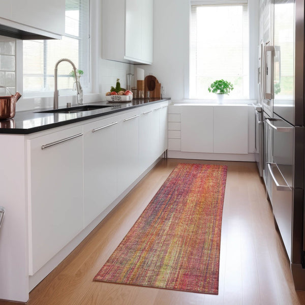 Homeroots 5' Blue Striped Washable Non-skid Area Rug - Perfect For Indoor & Outdoor Spaces, Stain Resistant Style Red Polyester 562624