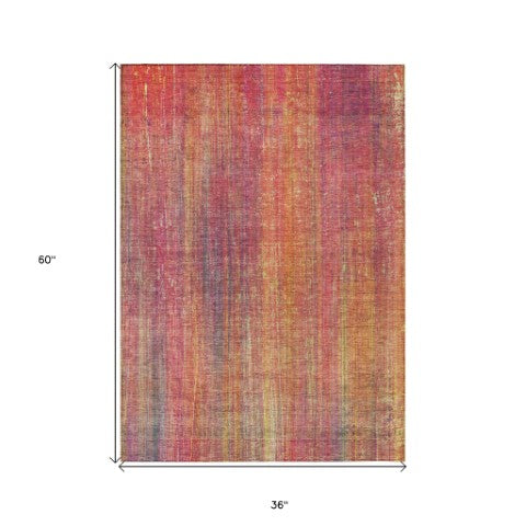 Homeroots 5' Blue Striped Washable Non-skid Area Rug - Perfect For Indoor & Outdoor Spaces, Stain Resistant Style 3' X 5' Polyester 562626