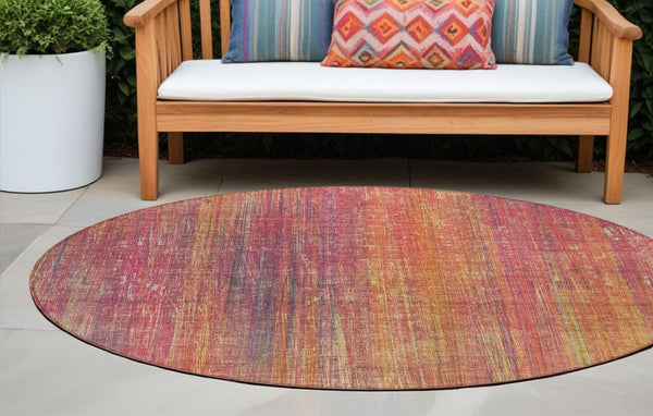 Homeroots 5' Blue Striped Washable Non-skid Area Rug - Perfect For Indoor & Outdoor Spaces, Stain Resistant Style 8' Round Polyester 562628