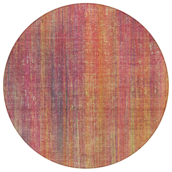 HomeRoots 5' Blue Striped Washable Area Rug - Non-Skid, Stain-Resistant, Ideal for Indoor & Outdoor Spaces 8' Round 562628