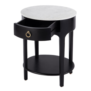 Butler Specialty Ellen Oval Marble And Wood Nightstand - Stylish Mid-century Design With Storage Shelf For Home Black Mango,Marble,Mdf 5626295-butler