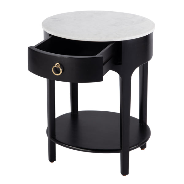 Butler Specialty Ellen Oval Marble And Wood Nightstand - Stylish Mid-century Design With Storage Shelf For Home Black Mango,Marble,Mdf 5626295-butler