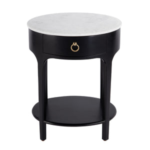 Butler Specialty Ellen Oval Marble And Wood Nightstand - Stylish Mid-century Design With Storage Shelf For Home Black Mango,Marble,Mdf 5626295-butler
