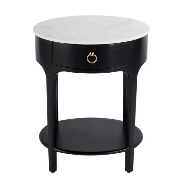 Butler Specialty Ellen Oval Marble And Wood Nightstand - Stylish Mid-century Design With Storage Shelf For Home Black Mango,Marble,Mdf 5626295-butler