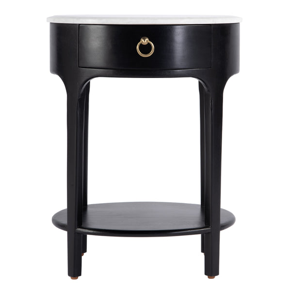 Butler Specialty Ellen Oval Marble And Wood Nightstand - Stylish Mid-century Design With Storage Shelf For Home Black Mango,Marble,Mdf 5626295-butler
