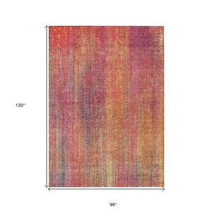 Homeroots 8' X 10' Red And Orange Striped Washable Non Skid Indoor Outdoor Area Rug Red Polyester 562629