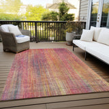 Homeroots 8' X 10' Red And Orange Striped Washable Non Skid Indoor Outdoor Area Rug Red Polyester 562629