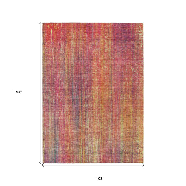 Homeroots 9' X 12' Red And Orange Striped Washable Non Skid Indoor Outdoor Area Rug Red Polyester 562630