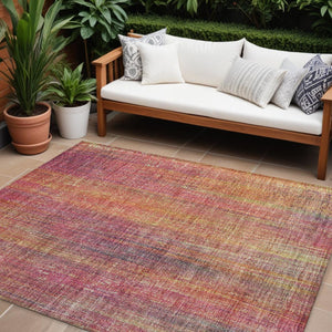 HomeRoots 5' Blue Striped Washable Area Rug - Non-Skid, Stain-Resistant, Ideal for Indoor & Outdoor Spaces 9' X 12' 562630