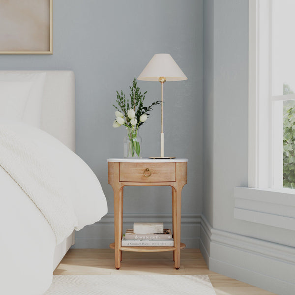 Butler Specialty Ellen Oval Marble And Wood Nightstand - Stylish Mid-century Design With Storage Shelf For Home Natural Mango,Marble,Mdf 5626312-butler