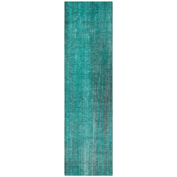Homeroots 5' Blue Striped Washable Non-skid Area Rug - Perfect For Indoor & Outdoor Spaces, Stain Resistant Style Teal Polyester 562633