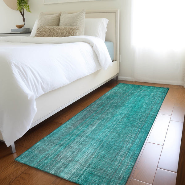 Homeroots 5' Blue Striped Washable Non-skid Area Rug - Perfect For Indoor & Outdoor Spaces, Stain Resistant Style Teal Polyester 562633