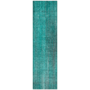 Homeroots 5' Blue Striped Washable Non-skid Area Rug - Perfect For Indoor & Outdoor Spaces, Stain Resistant Style Teal Polyester 562633