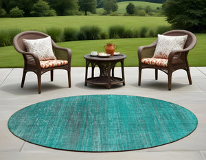 Homeroots 5' Blue Striped Washable Non-skid Area Rug - Perfect For Indoor & Outdoor Spaces, Stain Resistant Style 8' Round Polyester 562637