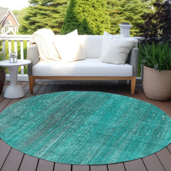 Homeroots 5' Blue Striped Washable Non-skid Area Rug - Perfect For Indoor & Outdoor Spaces, Stain Resistant Style 8' Round Polyester 562637