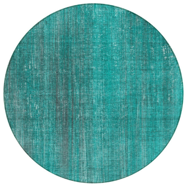 HomeRoots 5' Blue Striped Washable Area Rug - Non-Skid, Stain-Resistant, Ideal for Indoor & Outdoor Spaces 8' Round 562637