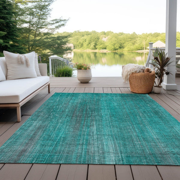 HomeRoots 5' Blue Striped Washable Area Rug - Non-Skid, Stain-Resistant, Ideal for Indoor & Outdoor Spaces 8' X 10' 562638