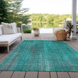 Homeroots 8' X 10' Teal Striped Washable Non Skid Indoor Outdoor Area Rug Teal Polyester 562638