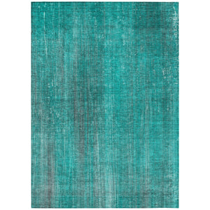 Homeroots 8' X 10' Teal Striped Washable Non Skid Indoor Outdoor Area Rug Teal Polyester 562638
