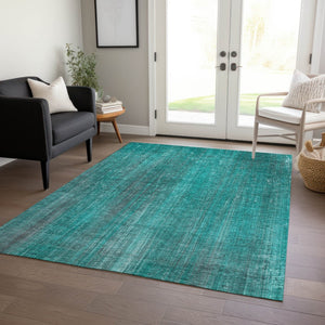 HomeRoots 5' Blue Striped Washable Area Rug - Non-Skid, Stain-Resistant, Ideal for Indoor & Outdoor Spaces 8' X 10' 562638