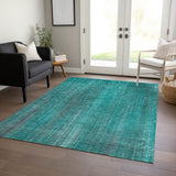 Homeroots 8' X 10' Teal Striped Washable Non Skid Indoor Outdoor Area Rug Teal Polyester 562638