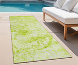 Homeroots 8' Runner Lime Green Abstract Washable Non Skid Indoor Outdoor Runner Rug Aloe Polyester 562642