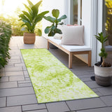 Homeroots 8' Runner Lime Green Abstract Washable Non Skid Indoor Outdoor Runner Rug Aloe Polyester 562642