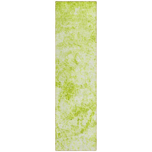 Homeroots 8' Runner Lime Green Abstract Washable Non Skid Indoor Outdoor Runner Rug Aloe Polyester 562642