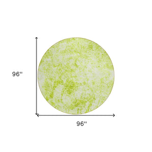 Homeroots 8' Round Lime Green Round Abstract Washable Non Skid Indoor Outdoor Area Rug Aloe Polyester 562646