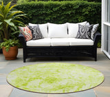 Homeroots 8' Round Lime Green Round Abstract Washable Non Skid Indoor Outdoor Area Rug Aloe Polyester 562646