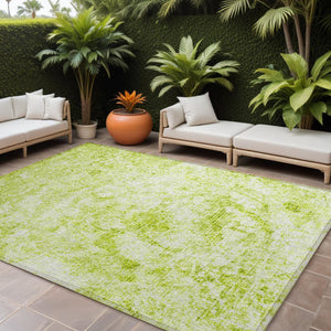 Homeroots 8' X 10' Lime Green Abstract Washable Non Skid Indoor Outdoor Area Rug Aloe Polyester 562647