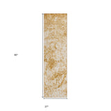 Homeroots 8' Runner Cream And Gold Abstract Washable Non Skid Indoor Outdoor Runner Rug Beige Polyester 562651