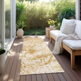 Homeroots 8' Runner Cream And Gold Abstract Washable Non Skid Indoor Outdoor Runner Rug Beige Polyester 562651