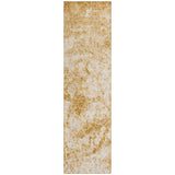 Homeroots 8' Runner Cream And Gold Abstract Washable Non Skid Indoor Outdoor Runner Rug Beige Polyester 562651