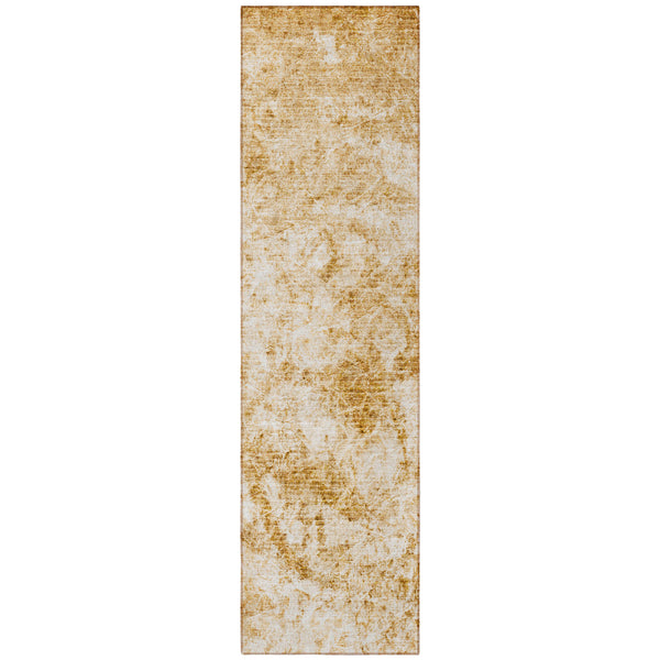 Homeroots 8' Runner Cream And Gold Abstract Washable Non Skid Indoor Outdoor Runner Rug Beige Polyester 562651