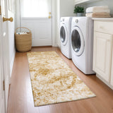 Homeroots 8' Runner Cream And Gold Abstract Washable Non Skid Indoor Outdoor Runner Rug Beige Polyester 562651