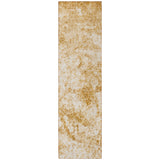 Homeroots 8' Runner Cream And Gold Abstract Washable Non Skid Indoor Outdoor Runner Rug Beige Polyester 562651