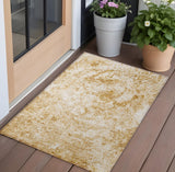 Homeroots 3' X 5' Cream And Gold Abstract Washable Non Skid Indoor Outdoor Area Rug Beige Polyester 562653