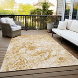 Homeroots 3' X 5' Cream And Gold Abstract Washable Non Skid Indoor Outdoor Area Rug Beige Polyester 562653