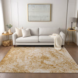 Homeroots 3' X 5' Cream And Gold Abstract Washable Non Skid Indoor Outdoor Area Rug Beige Polyester 562653