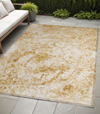 Homeroots 5' X 8' Cream And Gold Abstract Washable Non Skid Indoor Outdoor Area Rug Beige Polyester 562654