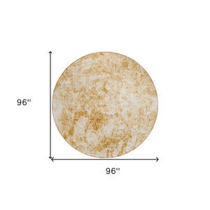 Homeroots 8' Round Cream And Gold Round Abstract Washable Non Skid Indoor Outdoor Area Rug Beige Polyester 562655